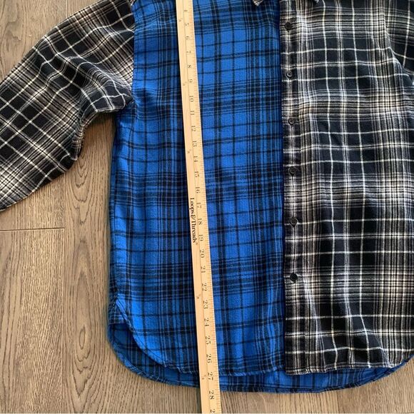 FOREVER 21 SHIRT MEN’S SMALL BLUE BLACK 100% COTTON FLANNEL PLAID COLOR BLOCK. - Picture 11 of 11